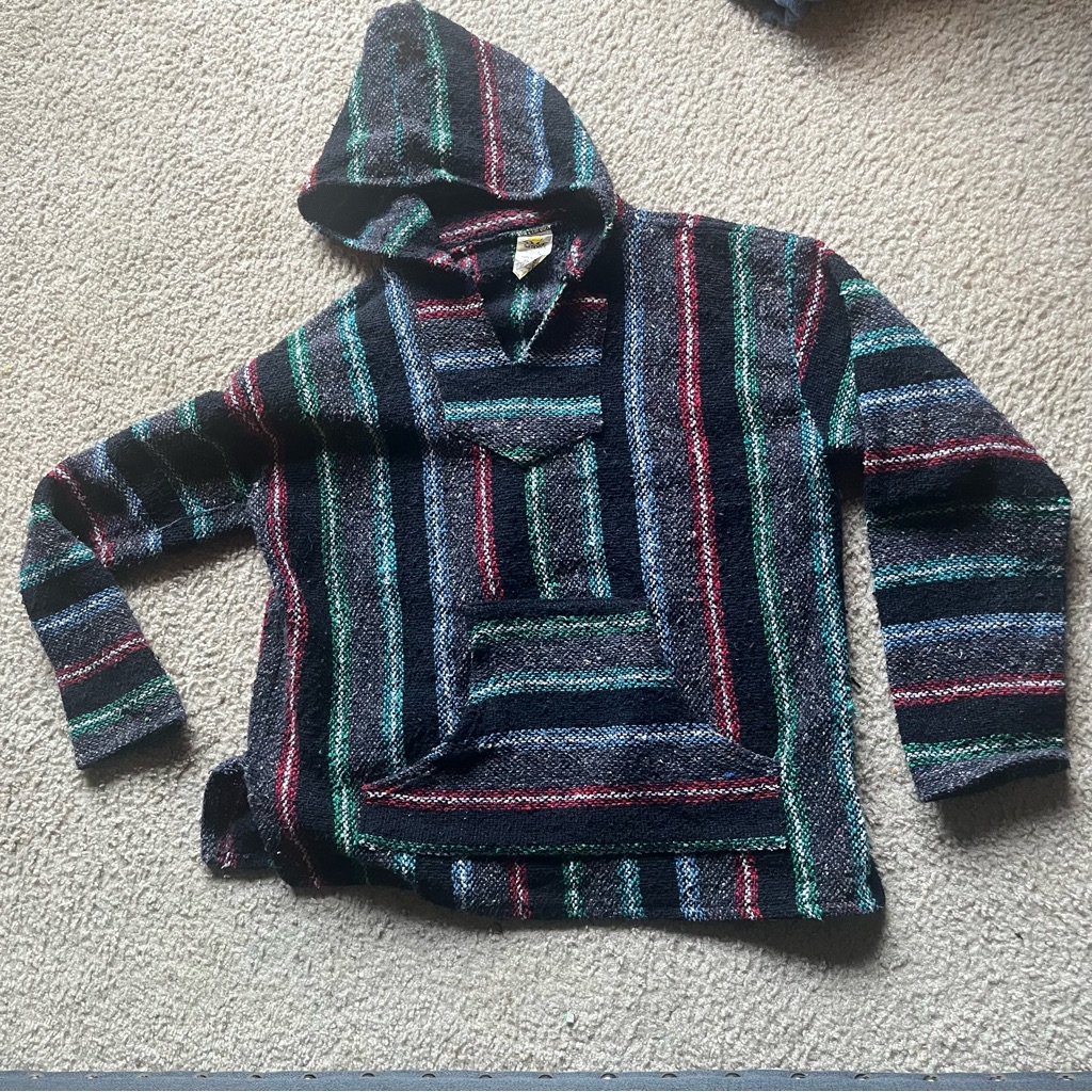 1990's Sunspecs Mexican Baja Blanket Hoodie Gray Red Size Large